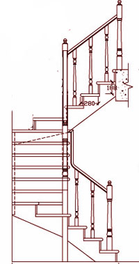 Прямолинейная  лестница с поворотом на 2/4